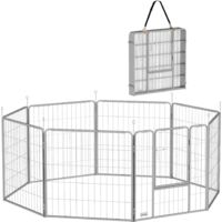 PawHut Welpenlaufstall 8-TLG Welpenauslauf mit 8 Gitterplatten Tür Erdspießen flexibel Schutzplane Freilaufgehege 80 cm hoch Hundelaufstall Laufstall Für Hund Katze Welpe Laufgitter für draußen