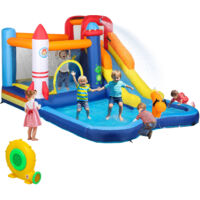 AIYAPLAY Hüpfburg mit Gebläse, Rutsche, Planschbecken, Kletterwand, Sprung, Wasserkanone, Aufblasbare Springburg mit Tragetasche für Indoor Outdoor für Kinder von 3-8 Jahren, 360 x 250 x 195 cm