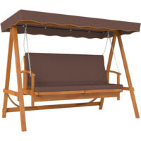 Outsunny 2 in 1 Hollywoodschaukel mit Liegefunktion, 3-Sitzer Gartenschaukel aus Holz, Holzschaukel mit Sonnendach Sitzauflage, Schaukelbank bis 330kg, für Garten, Terrasse, 236x130x181 cm, Braun