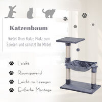 PawHut Kletterbaum Katzenbaum Kratzbaum mit Sisalsäule Plüsch-Hängematte Spanplatte Grau 50 x 36 x 70 cm - grau