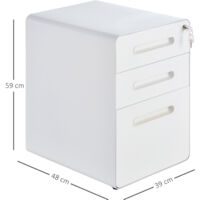 Vinsetto Büroschrank Rollcontainer, 2 Schubladen, Eine Schublade Abschließbar, 5 Rollen, Weiß