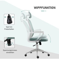 Vinsetto Bürostuhl mit Wippfunktion höhenverstellbarer Drehstuhl Türkis 63 cm x 64 cm x 128 cm