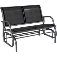 Outsunny 2-Sitzer Schaukelstuhl Gartenbank mit Schaukelmechanismus Gartenschaukel Sitzbank aus Metall Parkbank bis 200 kg belastbar Gartenmöbel für Garten, Terrasse, Veranda 120 x 70 x 85 cm Schwarz
