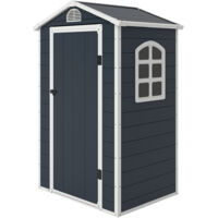 Outsunny Gerätehaus Kunststoff 1,9m² 134x104x204cm Geräteschuppen mit Satteldach Tür wetterfest Gartenhaus Outdoor Garten Schuppen Schrank für Hinterhof Außenbereich Dunkelgrau