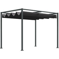 Outsunny Pergola ca. 3x2m Garten Pavillon Terrassendachung Metall Freistehender Gartenpavillon mit Verstellbares Dach, UV Schutz, Sonnenschutz für Terrasse und Garten, Schwarz+Grau