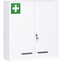 kleankin Medizinschrank, 2-türiger Medikamentenschrank, Abschließbarer Arzneischrank mit 6 Einlegeböden, Erste Hilfe Schrank für Medikamente und Verbandszeug, Stahl, Weiß, 55 x 18 x 60 cm