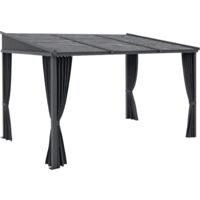 Outsunny Pergola, 3,65 x 2,55 m Pavillon, Terrassenüberdachung mit Schiebedach, Gartenpavillon mit Vorhängen, für Garten, Hof, Alu+Metall, Dunkelgrau