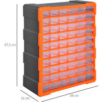 DURHAND Sortierkasten Kleinteilemagazin Teile Box Aufbewahrungsbox 60 Fächer Orange L38 x B16 x H47,5 cm
