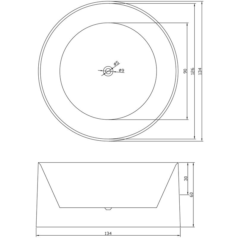 VASCA FREESTANDING ROTONDA diametro 134cm MODERNA INSTALLAZIONE LIBERA Crystal 