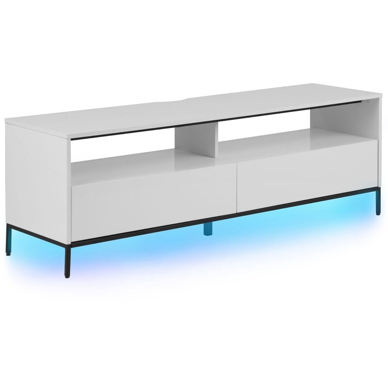 Mueble Tv Blanco con luces led para televisor de hasta 70ʺ estantes 2 cajones sydney beliani 52x150x42cm