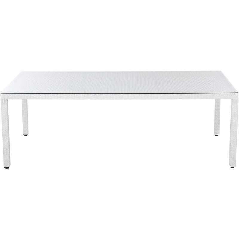 Ldk Garden Mesa de comedor ratán plástico y cristal templado para exterior  90x90x76 cm Blanco