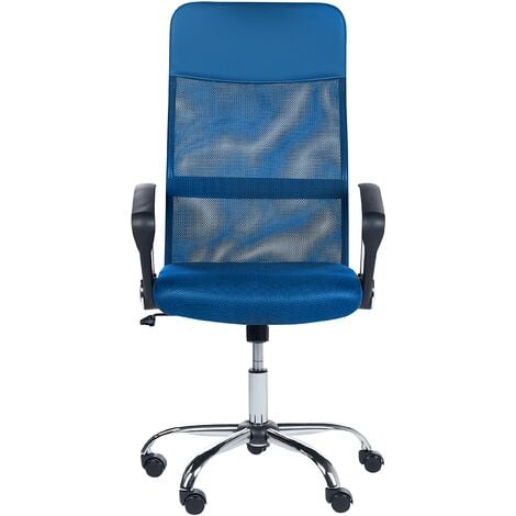 Silla oficina reclinable de poliéster negro/blanco/azul LEADER