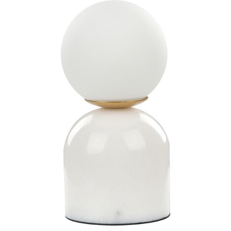 Lámpara de mesa mármol blanco KIWI moderna pantalla redonda de vidrio una sola luz base de mármol blanco (1/5)