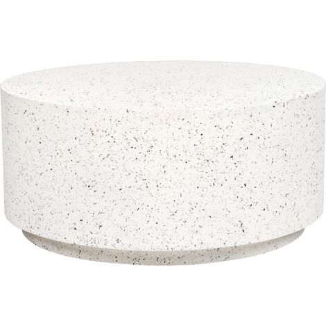 Mesa de centro MgO fibra de vidrio tapa redonda resistente a UV manchas óxido agua viento blanco con efecto terrazo Trezzo