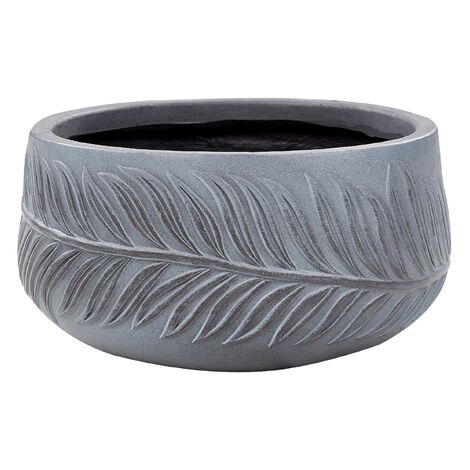 Maceta exterior motivo hoja redonda piedra fibra arcilla 25x25x14 cm gris Ftero (1/5)