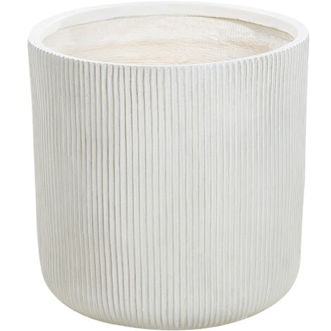 Maceta exterior superficie estriada redonda piedra fibra arcilla 45x45x45 cm blanco Oreoi (1/5)