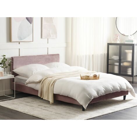 Funda extraíble de terciopelo rosa para cama 140 x 200 cm Fitou