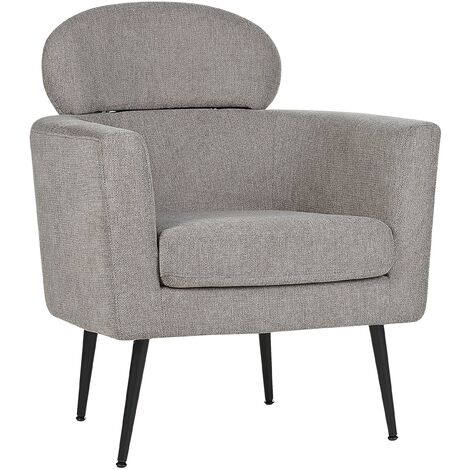 Sillón salón asiento con reposacabezas diseño glamour tapicería de tela  patas negras gris pardo Soby