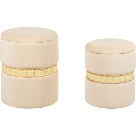 Conjunto de 2 pufs de terciopelo beige claro ratán almacenaje dormitorio Medford (1/5)