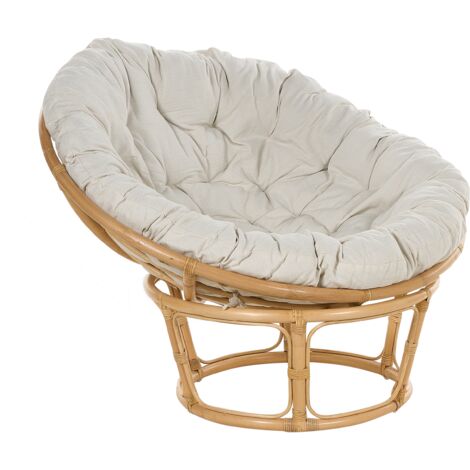 Sillón boho ratán beige claro cojines tela algodón resistencia media interior natural Salvo (1/5)