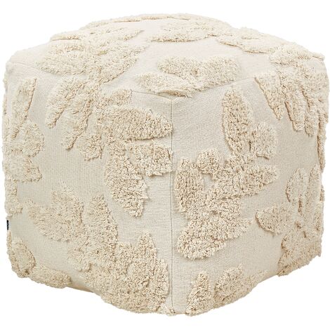 Puf cuadrado reposapiés con relleno EPS funda de algodón patrón mullido  floral beige Multan