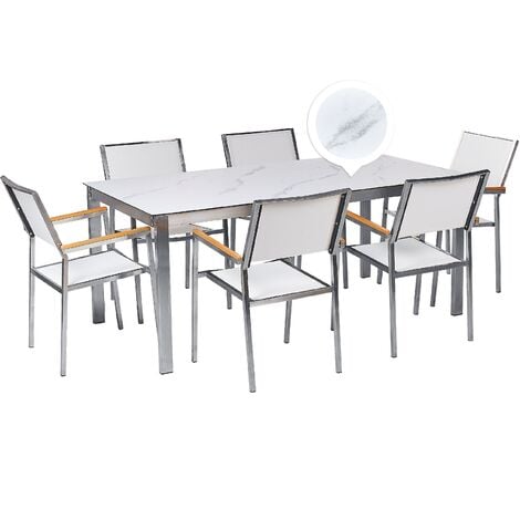 Juego de mesa alta + 6 sillas de mármol sintético