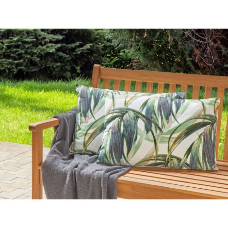 Conjunto de 2 cojines de jardín almohada de exterior 40 x 60 cm poliéster  motivo hojas