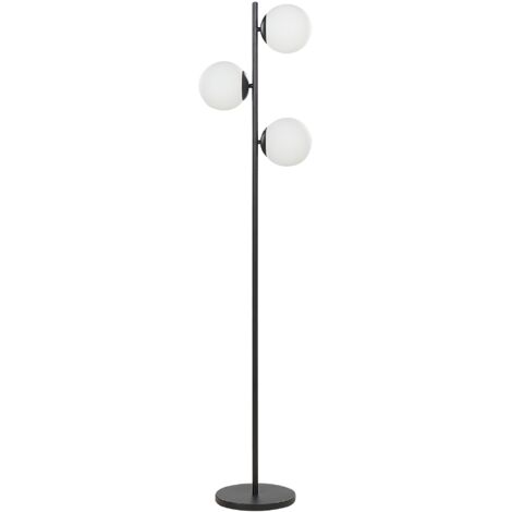 Lámpara de pie moderna iluminación metal base negra redonda 3 luces pantalla esférica blanco Wadi (1/5)
