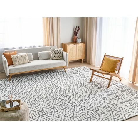 Alfombra moderna 300 x 400 cm poliéster algodón decorativa sala de estar  dormitorio blanco y gris