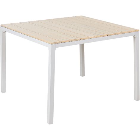 Mesa de jardín tablero de listones de madera plástica 95 x 95 cm patio exterior beige y blanca Prato