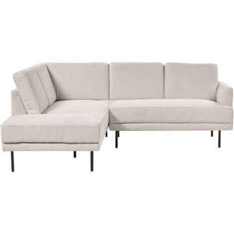 Sofá esquinero moderno tapizado derecho 4 plazas patas de metal respaldo acolchado minimalista tela beige claro Breda (1/5)