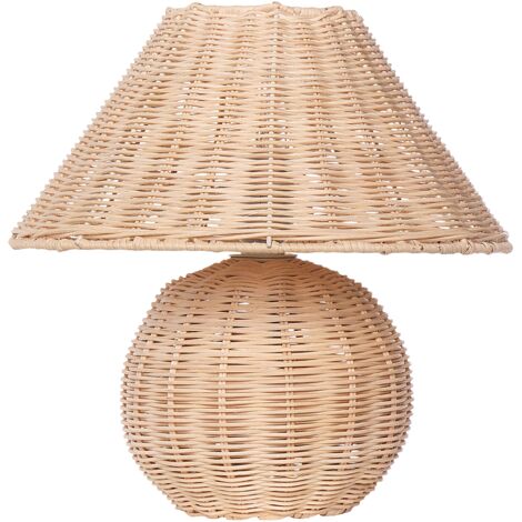 Lámpara de mesa de ratán natural color beige estilo boho sala de estar dormitorio Cinder (1/5)