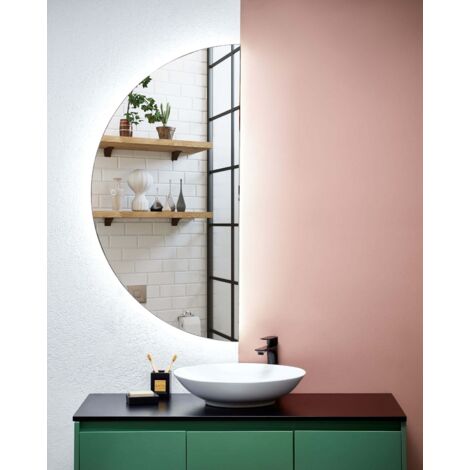 Espejo Semicircular BomDog Espejo De Baño Led, Espejo De Pared, Diseño Semicircular Sin Marco, Espejo De Maquillajeigente, 3 Colores Infinitamente Regulables/Left Cut-A/ 90X81Cm Espejos Semicirculares