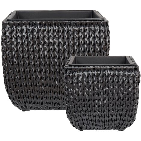 Set de 2 macetas de ratán sintético para interior y exterior de color negro Berberis (1/5)