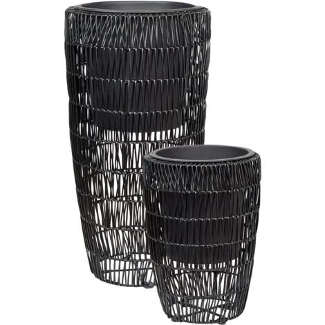 Conjunto de 2 macetas de ratán sintético para interior y exterior con inserto negro Chelone (1/5)