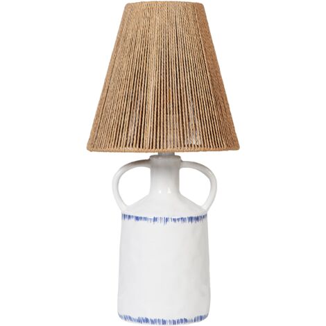 Lámpara De Mesita De Noche De Cerámica Con Pantalla De Papel De Mimbre Estilo Boho Color Blanco Larissos 81944921
