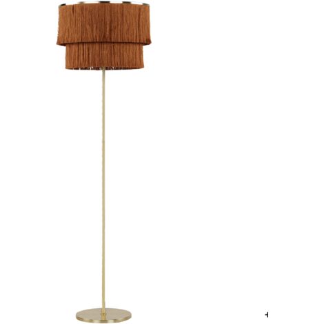 Lámpara de pie de metal con flecos estilo moderno y lino marrón y dorado 137 cm Peristeri (1/5)