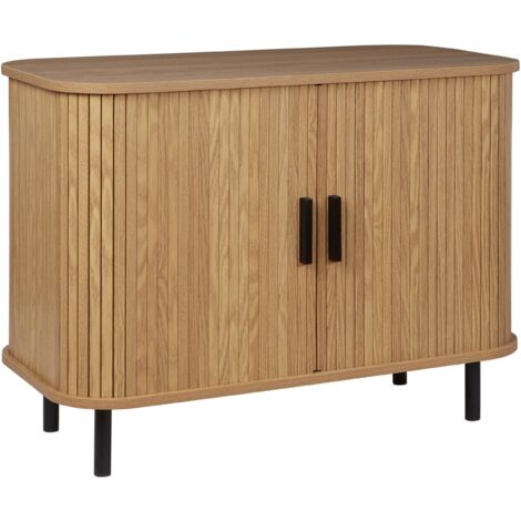 Aparador retro puertas correderas MDF patas de metal madera clara Bradley