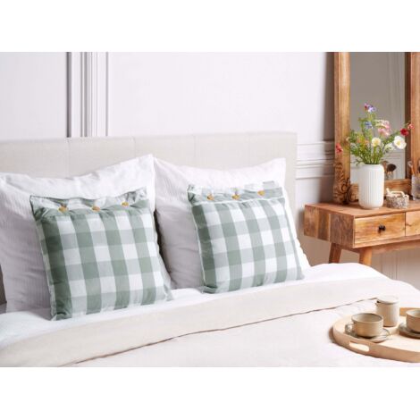 Conjunto de cojines de algodón a cuadros estilo cottage verde