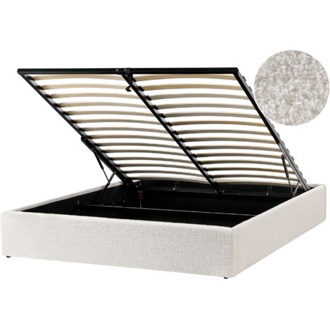 Cama con almacenaje moderna sin cabecero tapizada de bouclé blanco crema 160 x 200 cm Dinan (1/5)