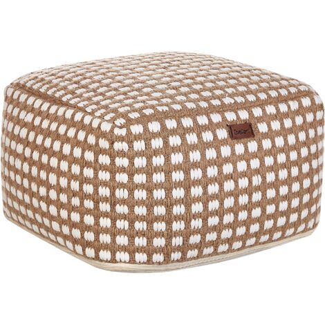Puf moderno reposapiés tejido a mano otomana de algodón y poliéster beige 50 x 50 x 35 cm Chilar