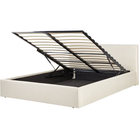 Cama tapizada de tela 140 x 200 cm con almacenaje y cabecero beige Orbey (1/5)