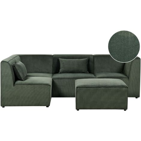 Sofá 4 plazas de pana con otomana asiento moderno derecho verde oscuro Lemvig (1/5)