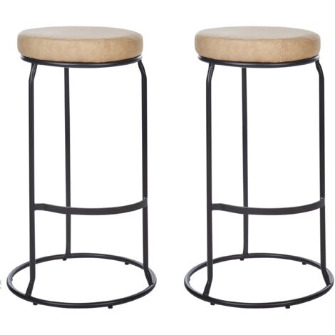 Conjunto de 2 sillas de bar de piel sintética patas de acero negro sin reposabrazos tapas de patas taburetes comedor beige Milroy (1/5)