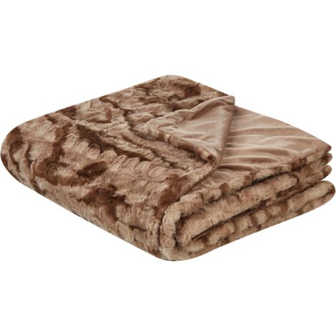 Ropa de cama moderna poliéster manta piel de conejo sintética dormitorio marrón 200 x 220 cm Bakira (1/5)