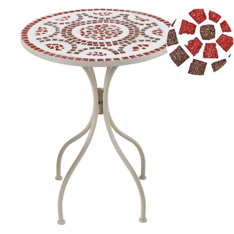Mesa de balcón exterior metal estilo vintage tablero mosaico 60 cm blanco Spello