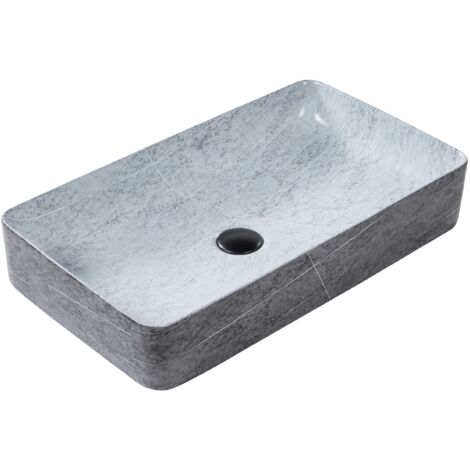 Lavabo sobre encimera baño cerámica gris 61 x 35 cm Artaj