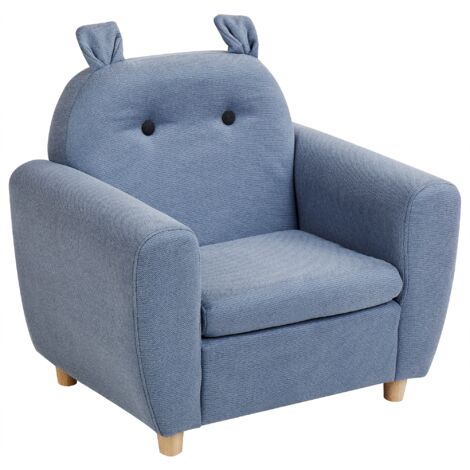Sillón infantil tapizado efecto lino con reposabrazos para niños azul Maribo (1/5)