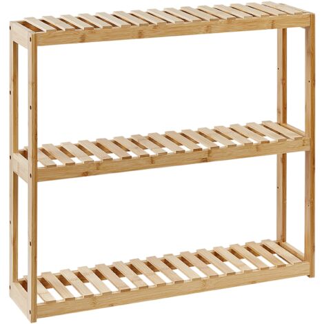 Estantería de pared de estilo minimalista para baño 3 estantes de bambú madera clara Paducah (1/5)