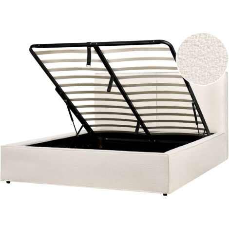 Cama con almacenaje somier de listones dormitorio moderno bouclé blanco crema 160 x 200 cm Moissac (1/5)